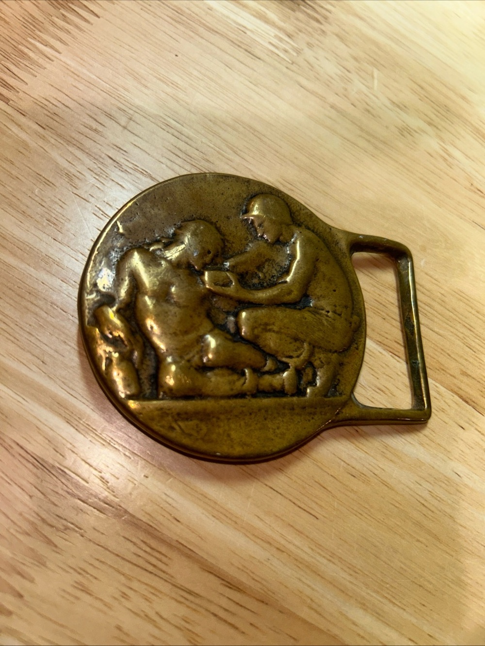 Vintage Solid Brass Bronze Belt Buckle WW II American Soldier WORLD UNITY 2.75”